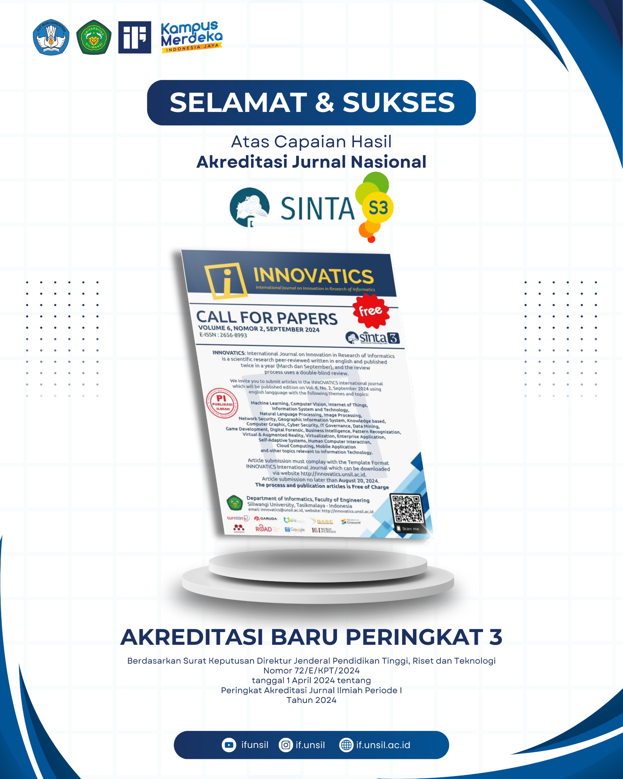 Selamat atas Terakreditasinya SINTA 3 International Journal on Innovation in Research of Informatics (INNOVATICS)