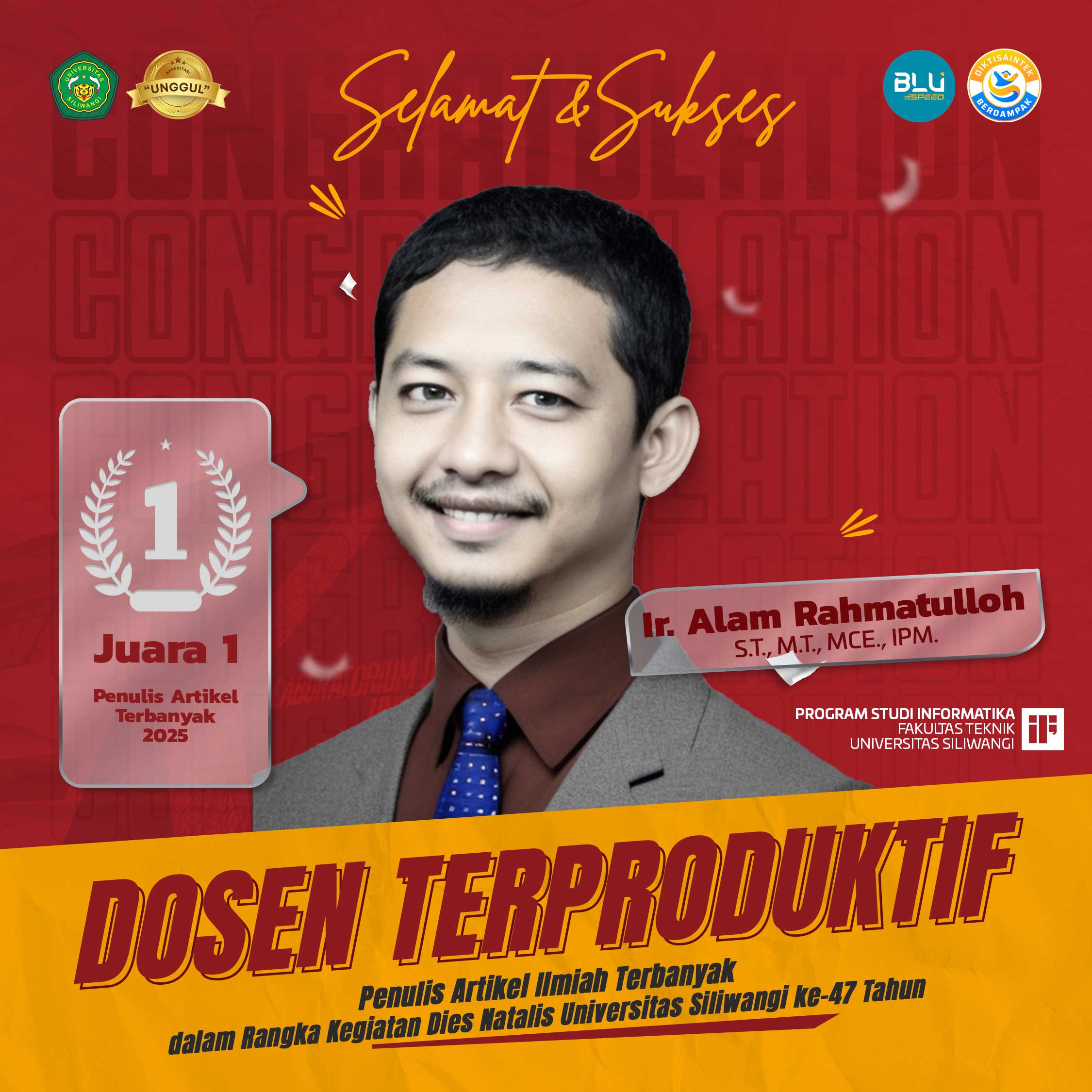 Prodi Informatika Raih Juara 1 Dosen Terproduktif Tahun 2025