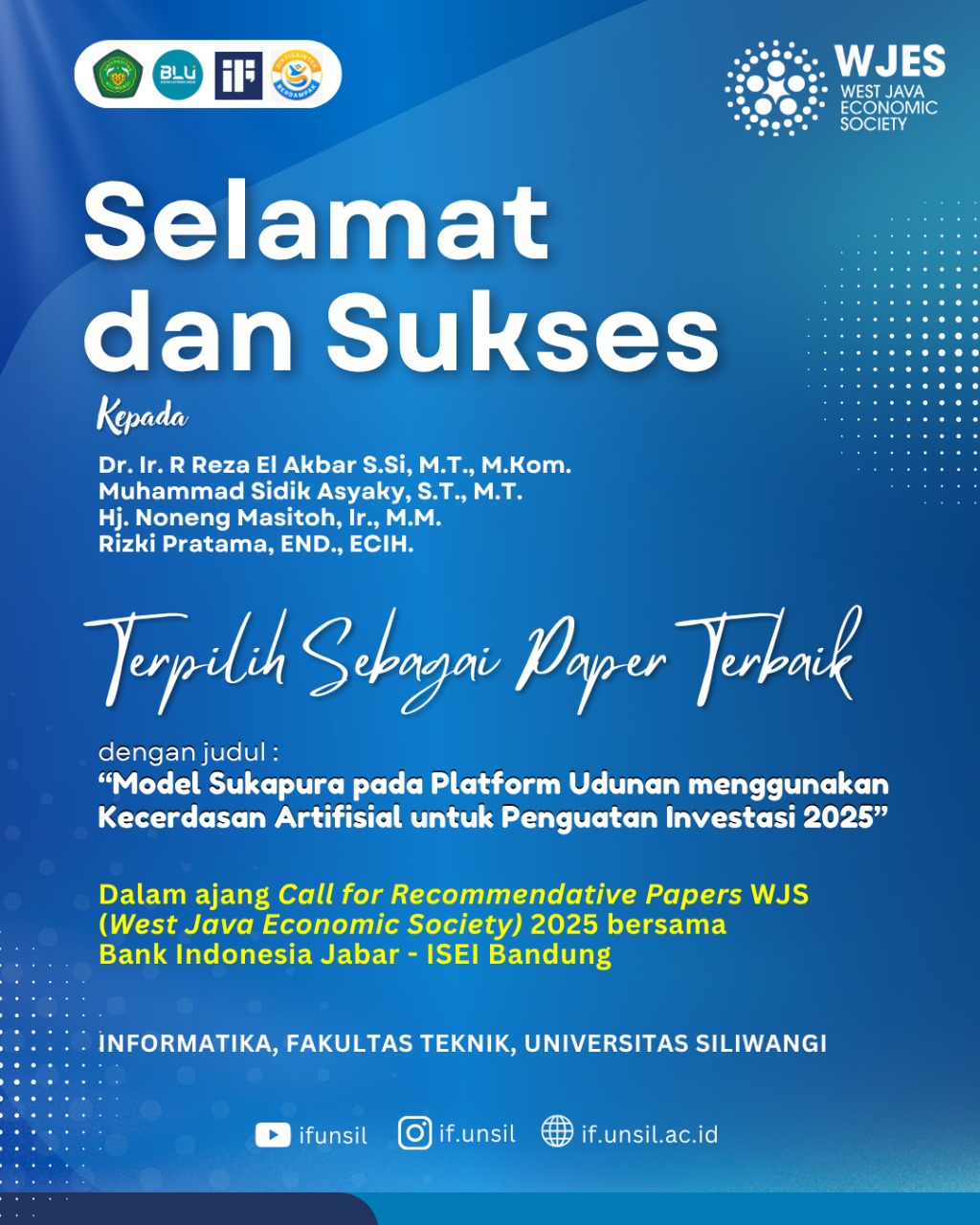 Prestasi Dosen dan Mahasiswa Informatika dalam CFRP – WJES 2025: Paper “Model Sukapura” Raih Penghargaan Terbaik